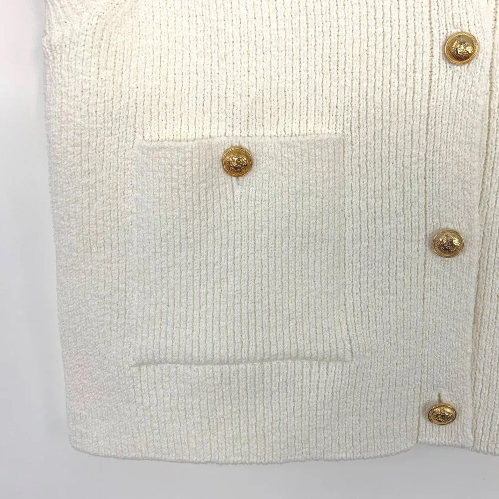 Zara Plain Knit Top/Vest in Cream with Gold Buttons Sz M - Picture 9 of 16